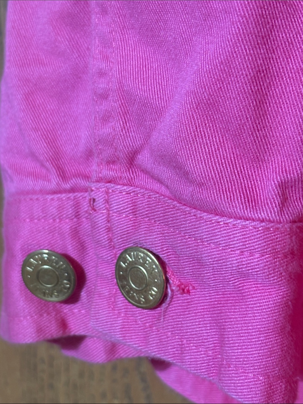 Lauren Ralph Lauren Hot Pink Jean Jacket with Gold Buttons Junior Size L - Picture 5 of 6